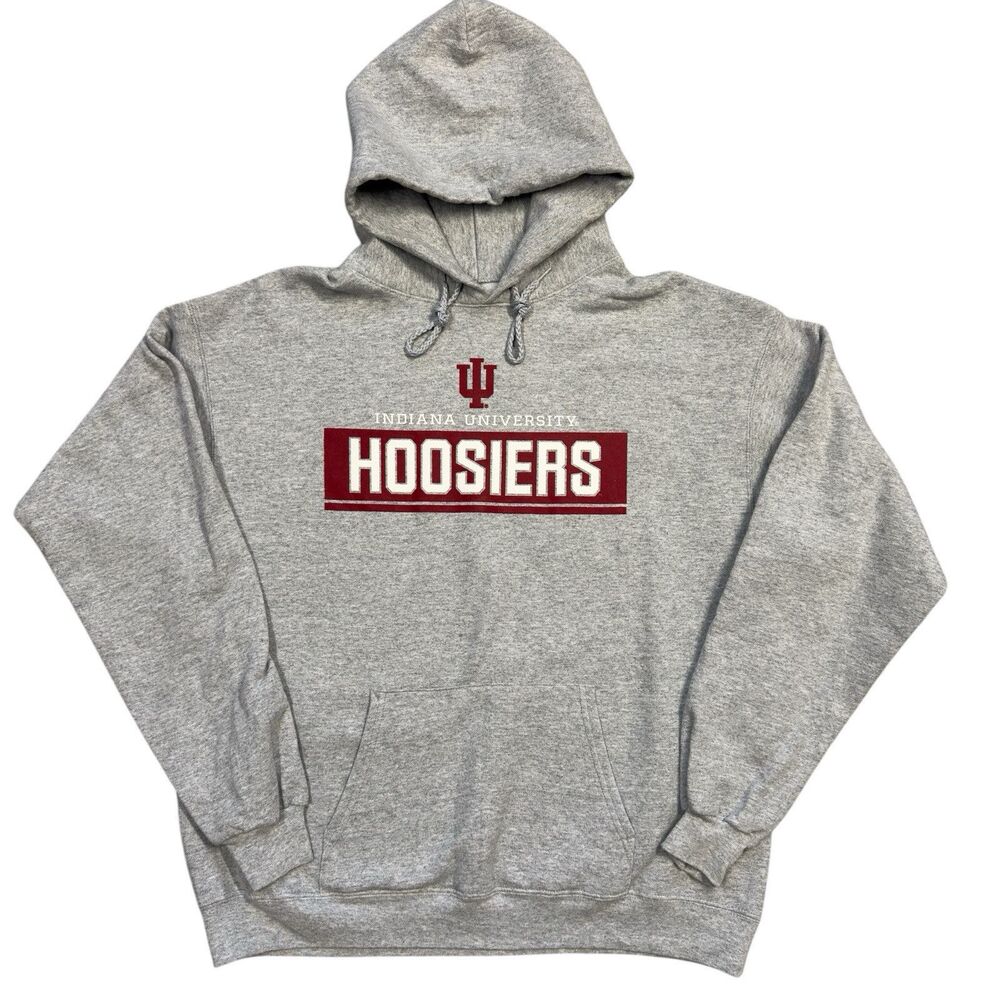 Indiana University Hoosiers Sweatshirt Hoodie Hanes Ecosmart Gray Men L  EUC